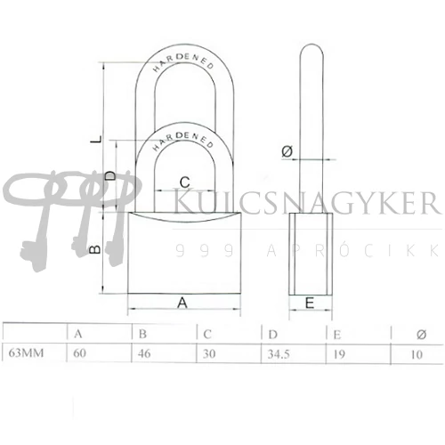 Mul-T-Lock C1-10 kivehető kengyel 63 mm lakat