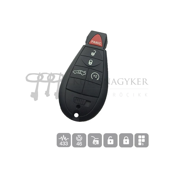 CHRYSLER BEDUGÓS KULCS 4+1 GOMBOS PCF7961 ID46 433MHZ (CY24)  C300