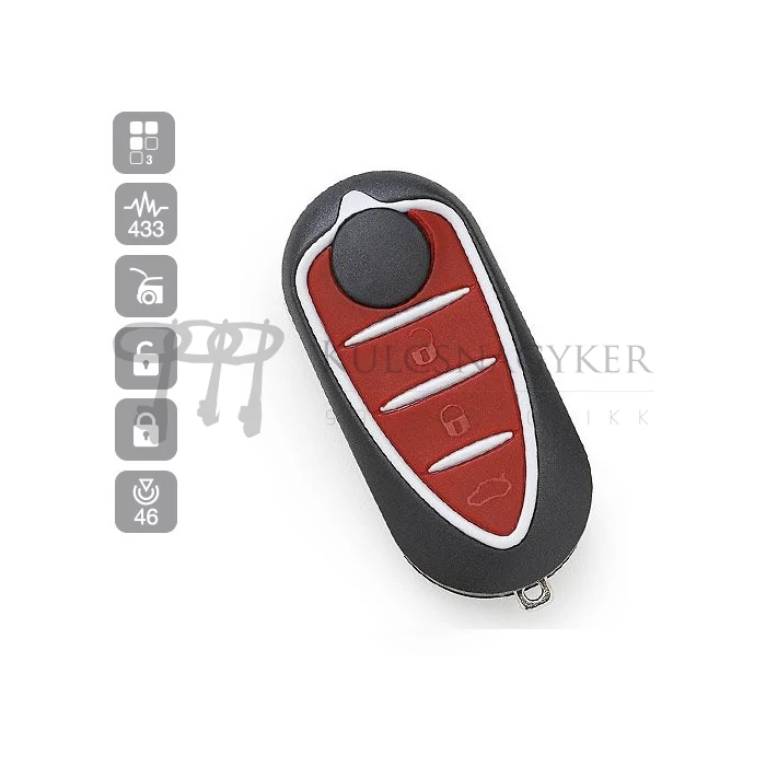 ALFA ROMEO MITO, GIULIETTA 3 GOMBOS BICSKAKULCS ID46 ALL IN ONE DELPI-MARELLI SIP22AR34