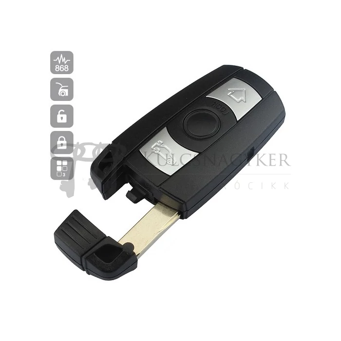 BMW komplett kulcs 3 gombos (HU92) CAS3 868MHz smart bedugós
