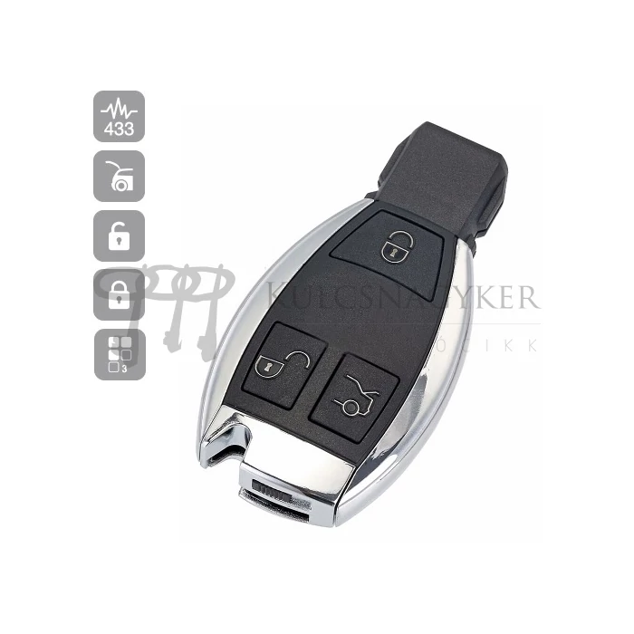 MERCEDES 3 gombos KOMPLETT KULCS CHROME XHORSE 433MHz
