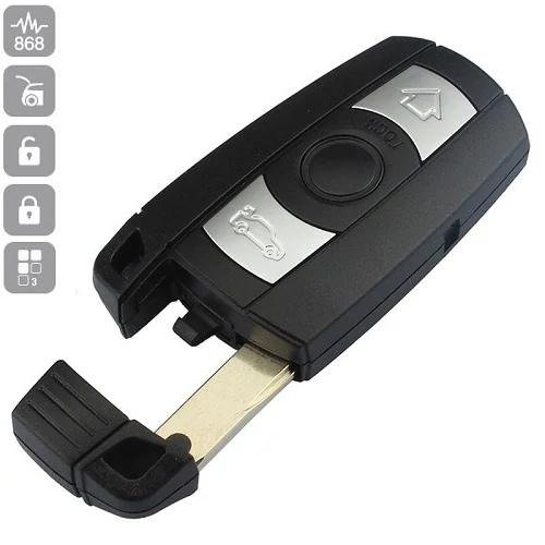 BMW komplett kulcs 3 gombos (HU92) CAS3 868MHz smart bedugós
